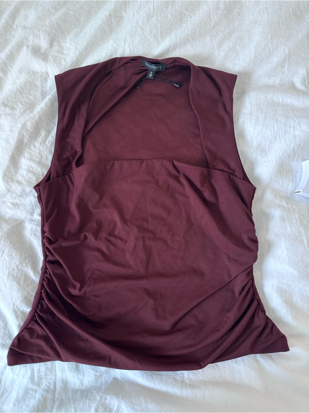 Dynamite Sleeveless Ruched Square Neck Tank Top - Burgundy